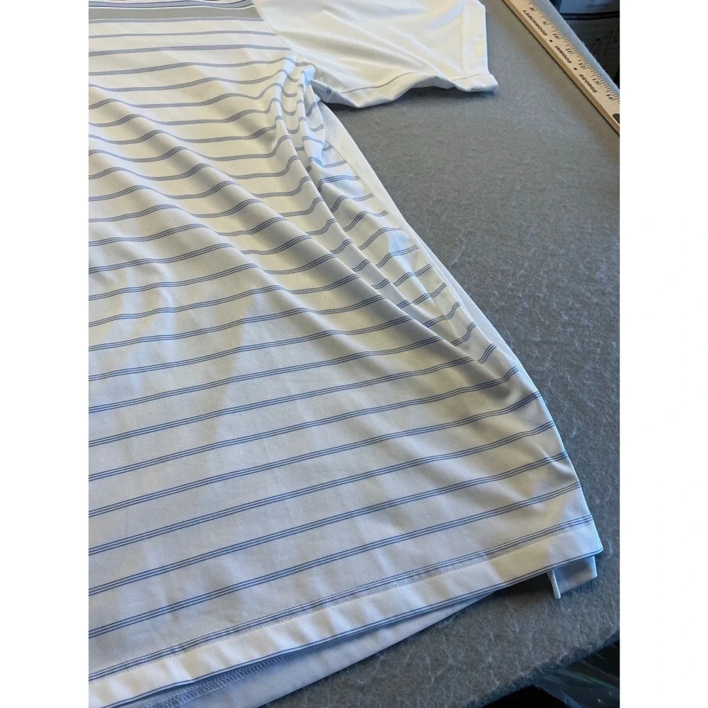Adidas Vintage Polo Shirt White Blue Striped Short‎ Sleeve Mens XL Golf Athletic